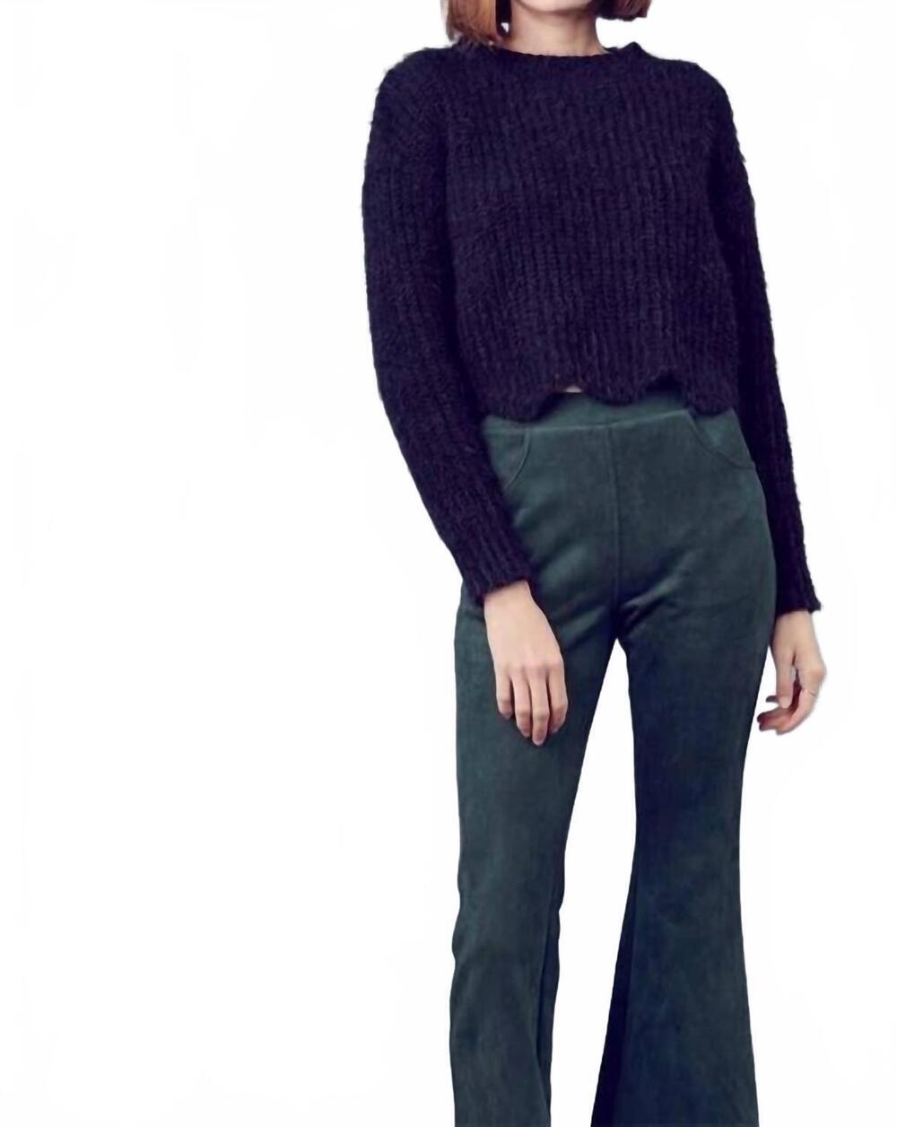 NEW &MERCI scallop hem-line mohair pullover sweater in black